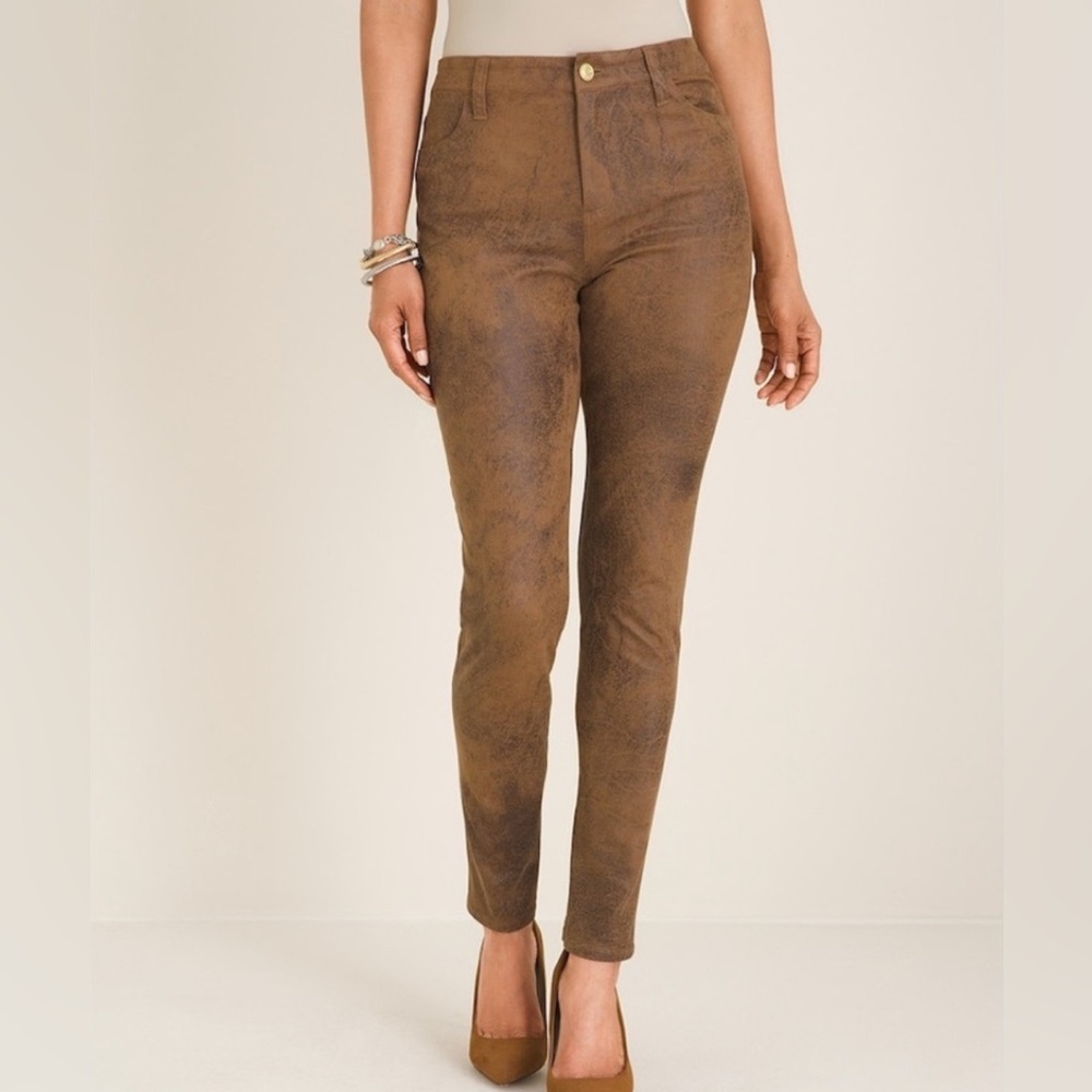 Chico’s Faux Suede Slim Leg Pants Brown Size 2P (US 12P) Stretch Pull On